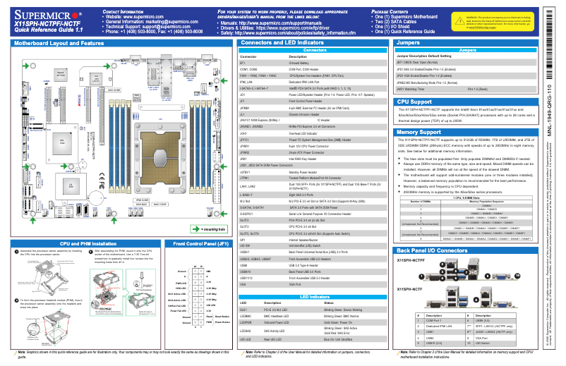 Page 1 de la notice Guide de démarrage rapide Supermicro X11SPH-nCTF