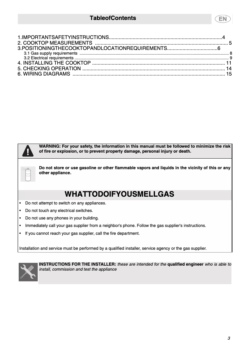 Page n°1 - Guide d'installation Smeg PGFU36X