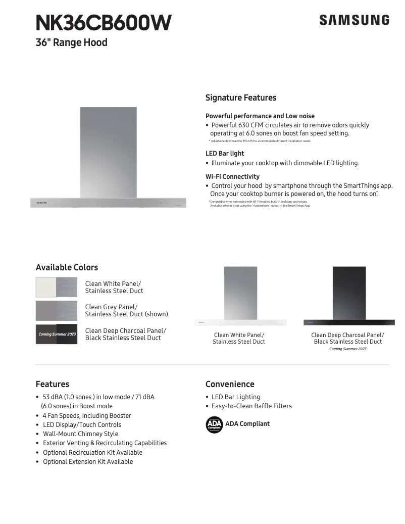 Page 1 de la notice Fiche technique Samsung NK36CB600WCG