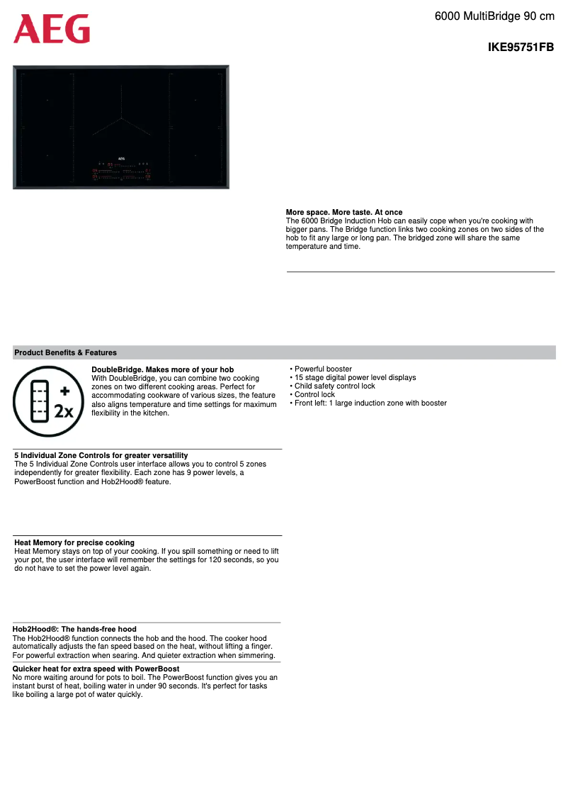 Page 1 de la notice Fiche technique AEG IKE95751FB