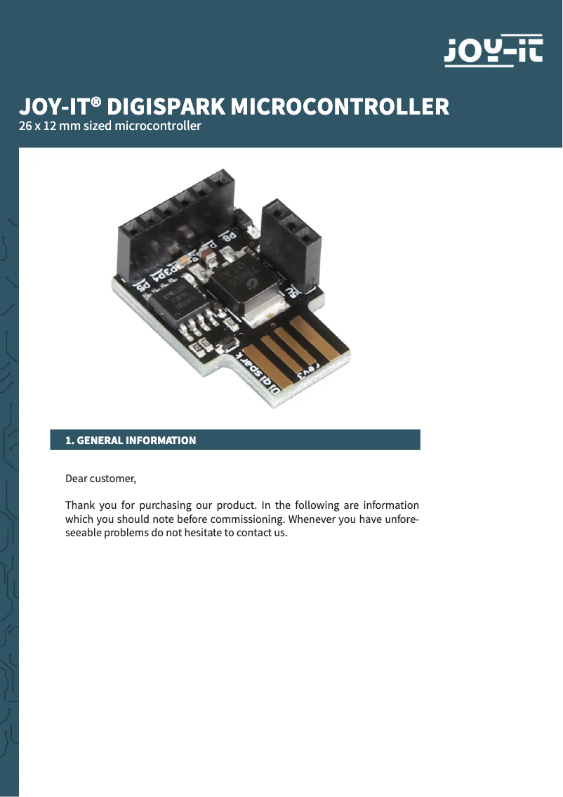 Page n°1 - Manuel utilisateur Joy-It ARD-DigisparkB