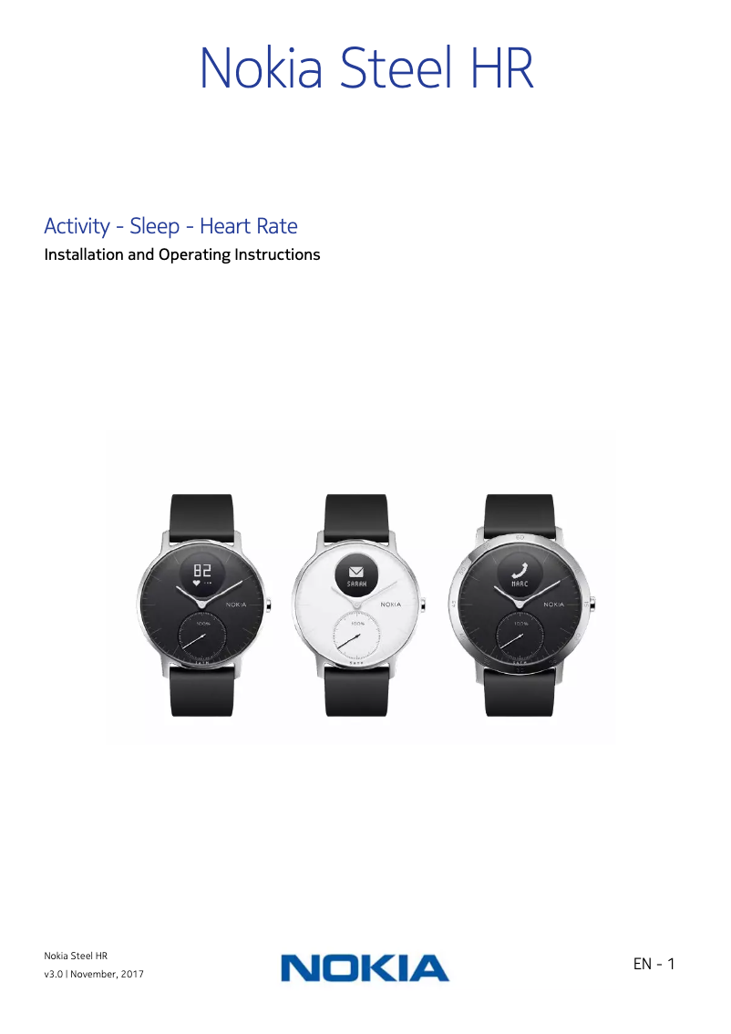Page n°1 - Manuel utilisateur Nokia Steel HR