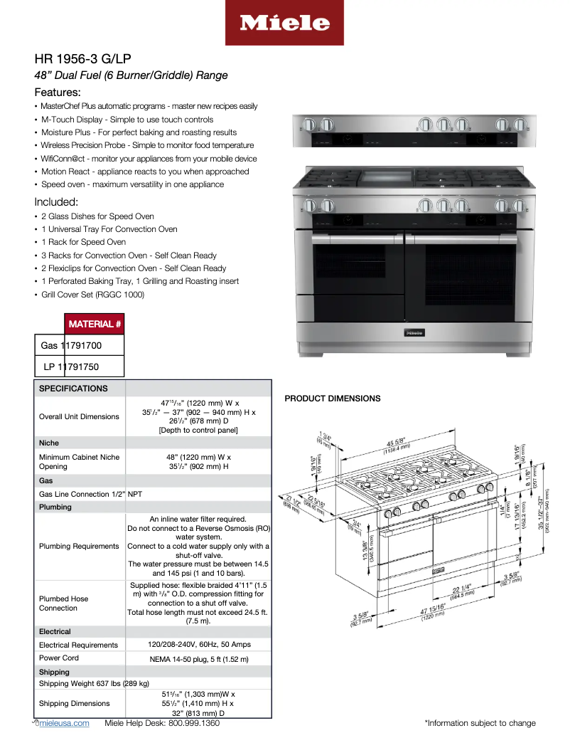 Page 1 de la notice Fiche technique Miele HR 1956-3 LP