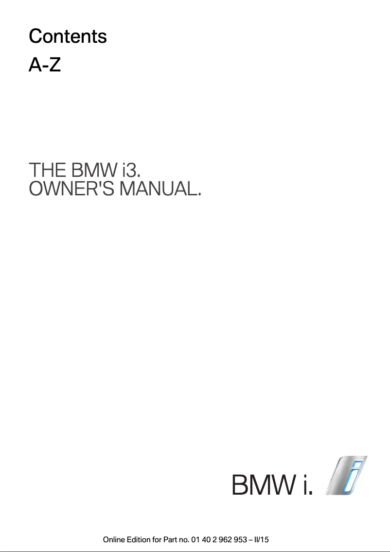 Page 1 de la notice Manuel utilisateur BMW i3 (2014)