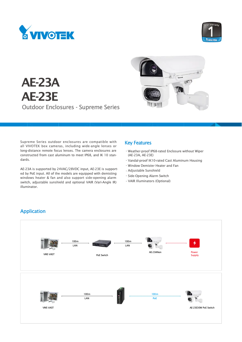 Page 1 de la notice Fiche technique Vivotek AE-23E