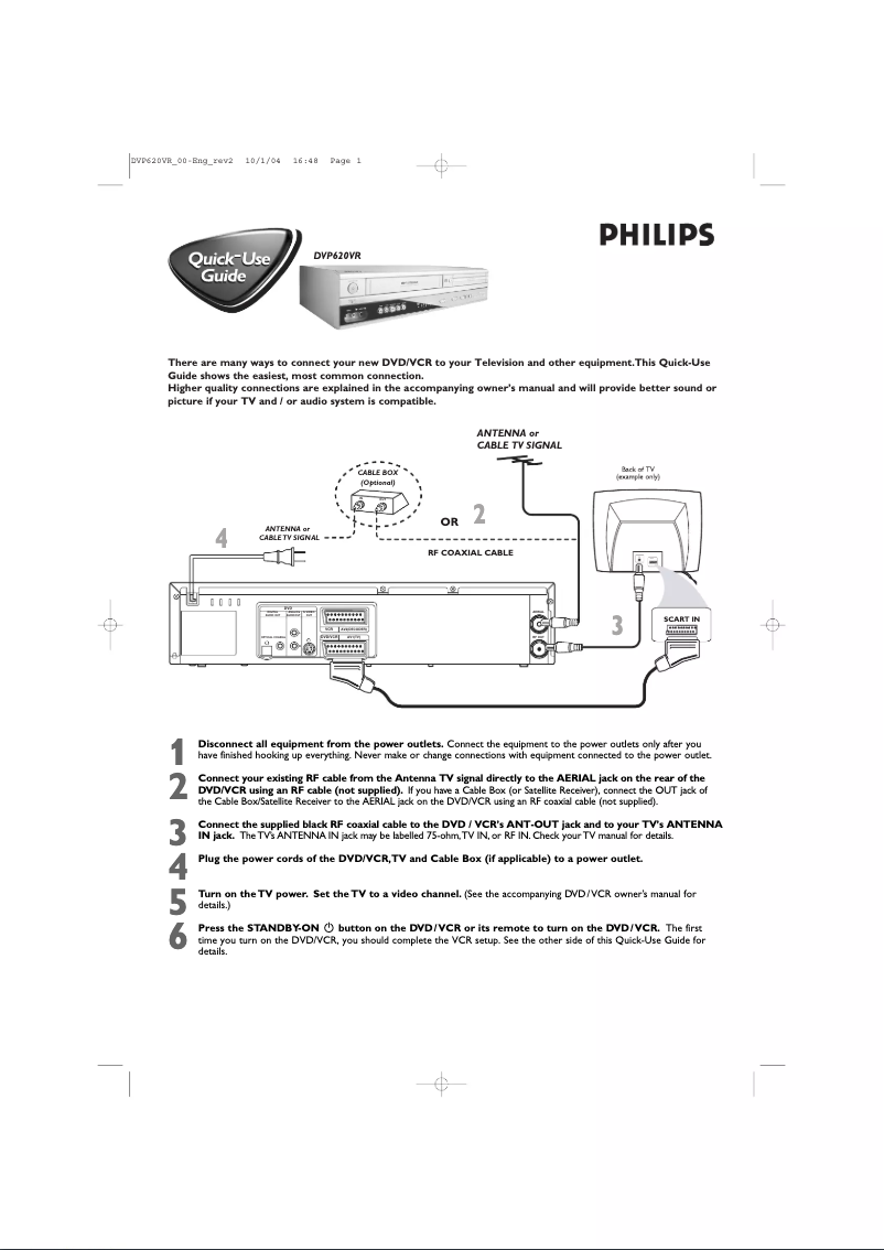 Page 1 de la notice Guide de démarrage rapide Philips DVP620VR