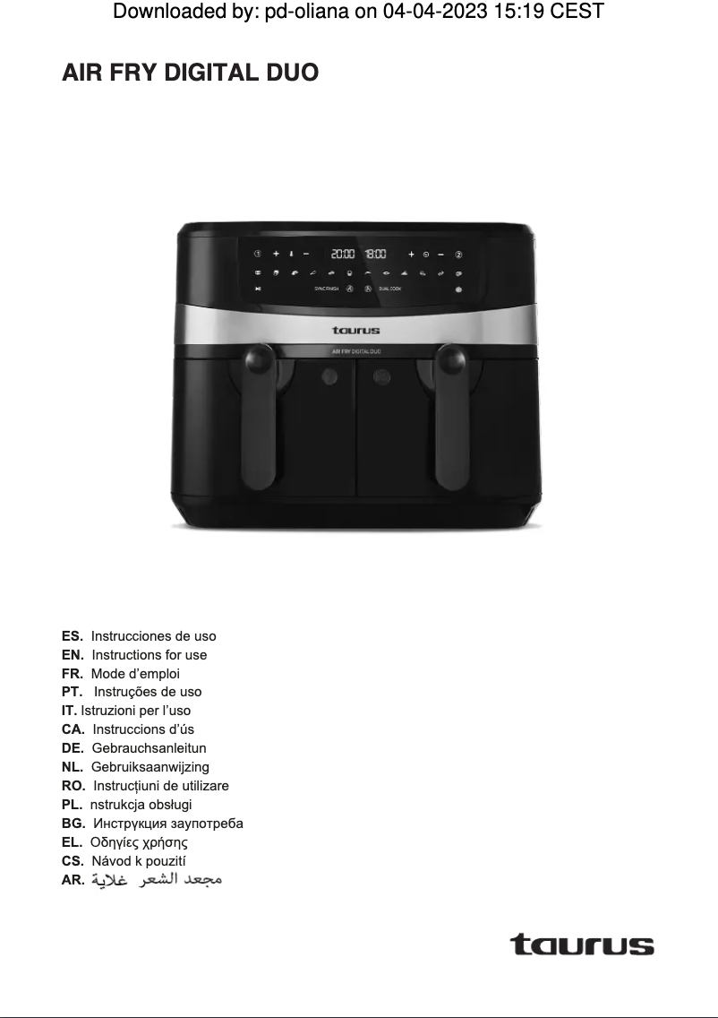 Image de la première page du manuel de l'appareil Air Fry Digital Duo