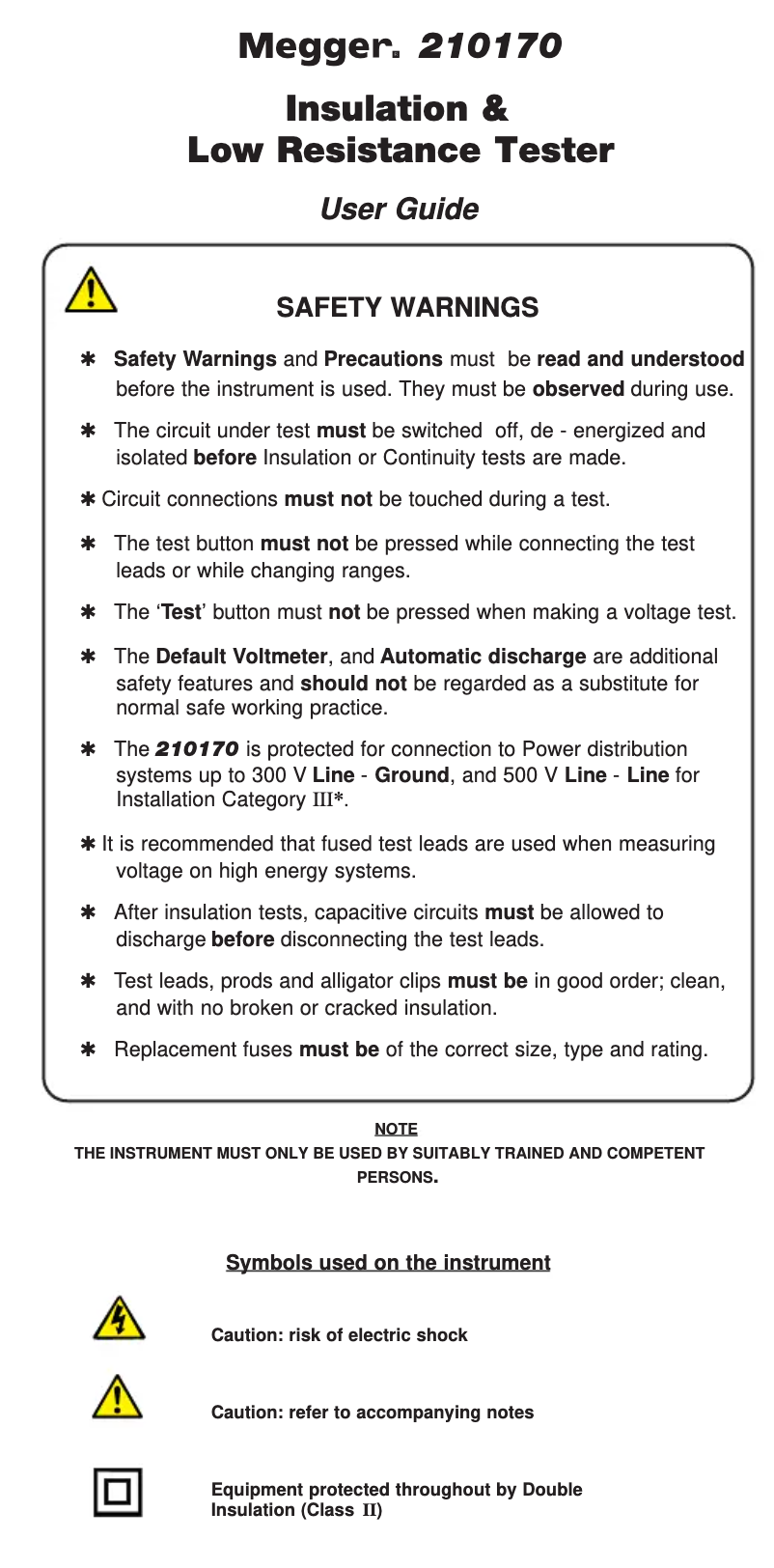 Page 1 de la notice Manuel utilisateur Megger 21017