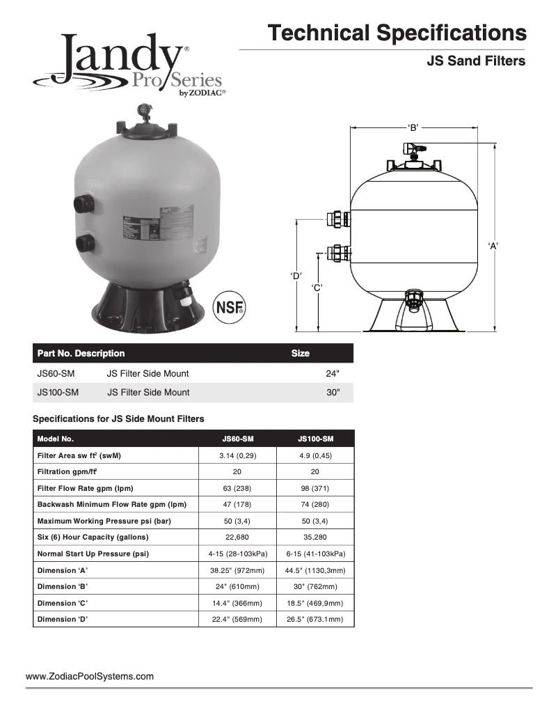 Page 1 de la notice Fiche technique JANDY JS100-SM
