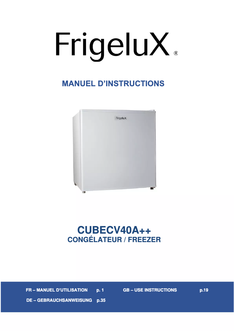Page 1 de la notice Manuel utilisateur FrigeluX CUBECV40A++