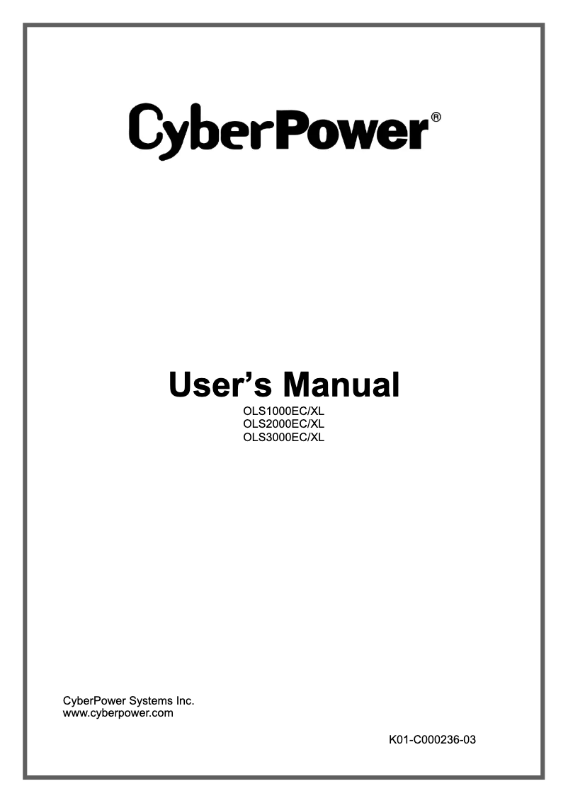 Page 1 de la notice Manuel utilisateur CyberPower OLS3000ECXL