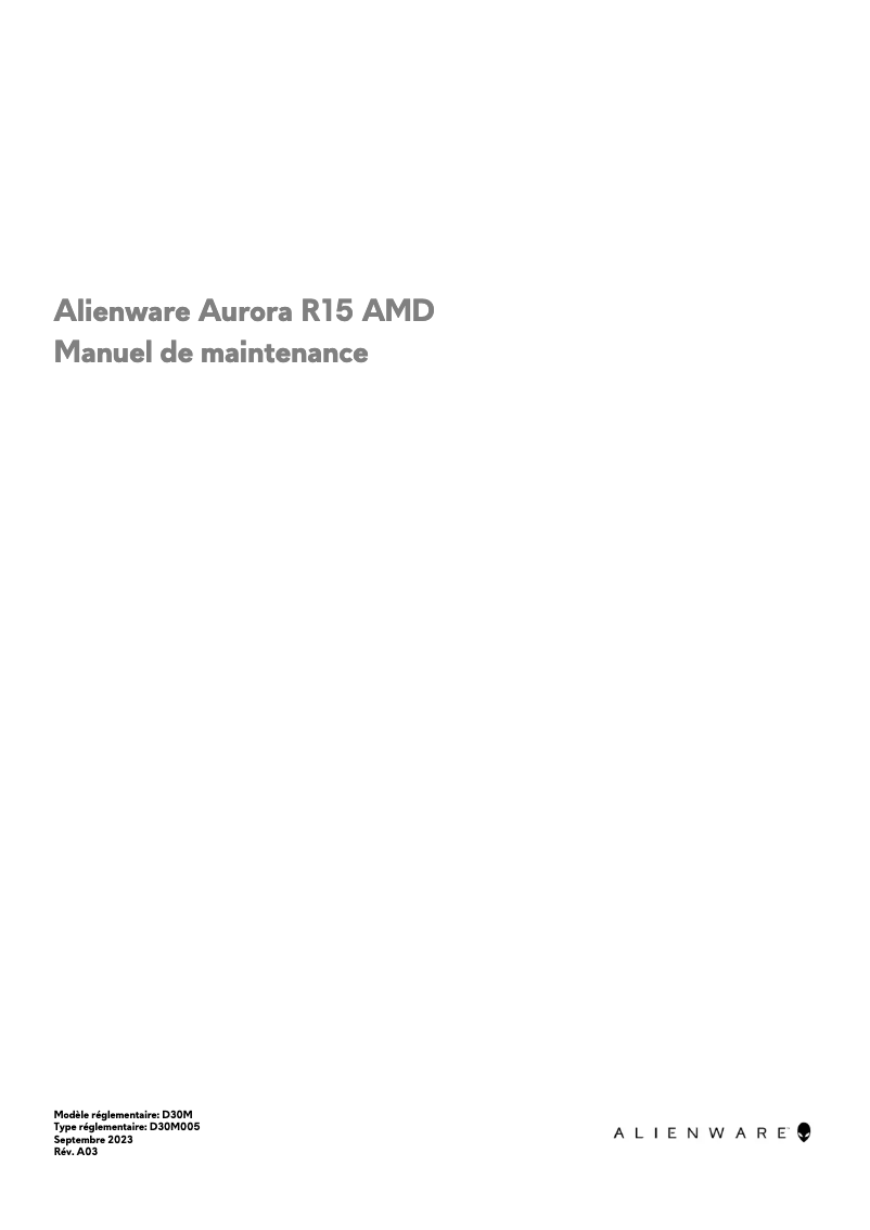 Page 1 de la notice Manuel utilisateur Alienware Aurora R15 AMD