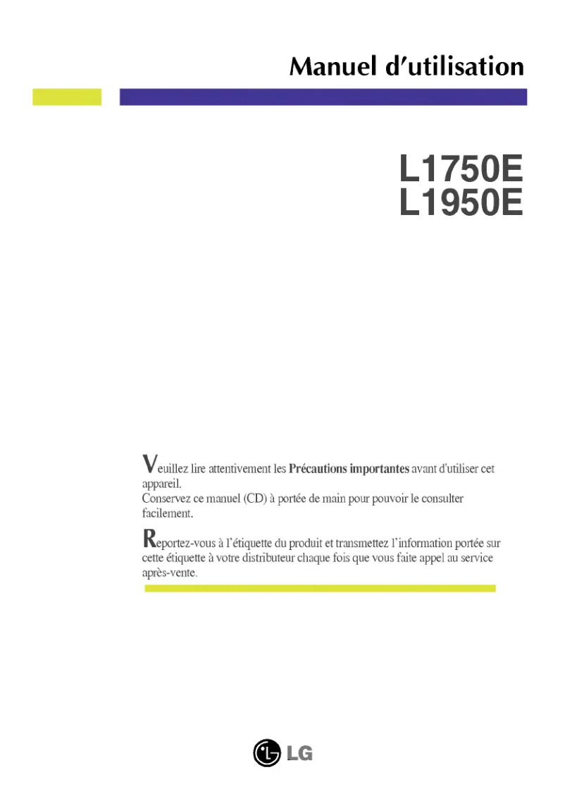 Page 1 de la notice Manuel utilisateur LG L1950E-SF