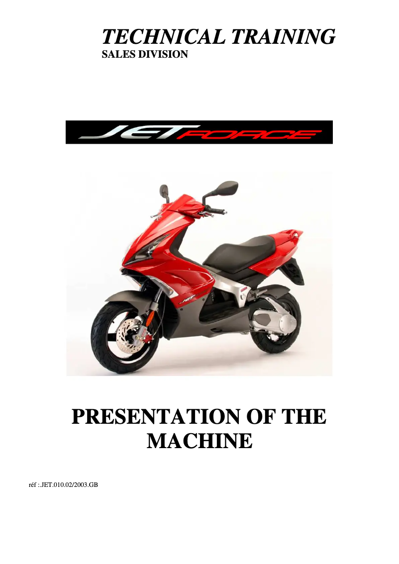 Image de la première page du manuel de l'appareil JetForce 50cc
