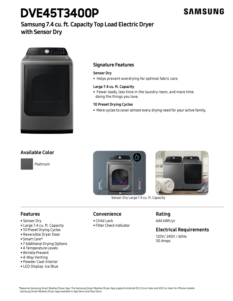Page 1 de la notice Informations de garantie Samsung DVG45T3400V