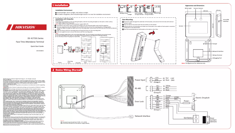 Page 1 de la notice Guide de démarrage rapide Hikvision DS-K1T331W