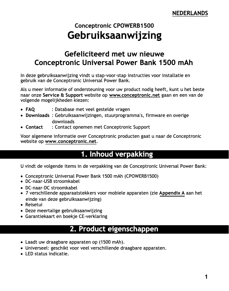 Page 1 de la notice Manuel utilisateur Conceptronic CPOWERB1500