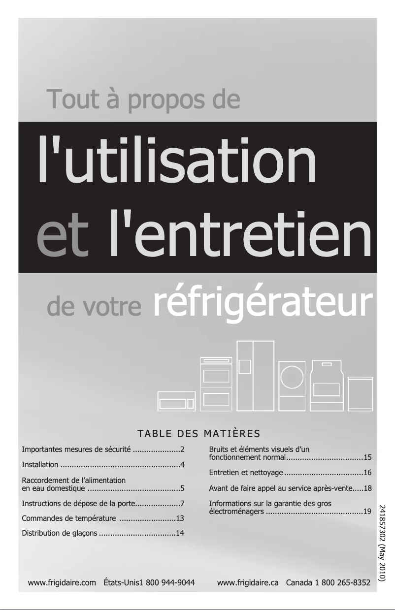 Page n°1 - Manuel utilisateur Frigidaire FRT18G6JQ