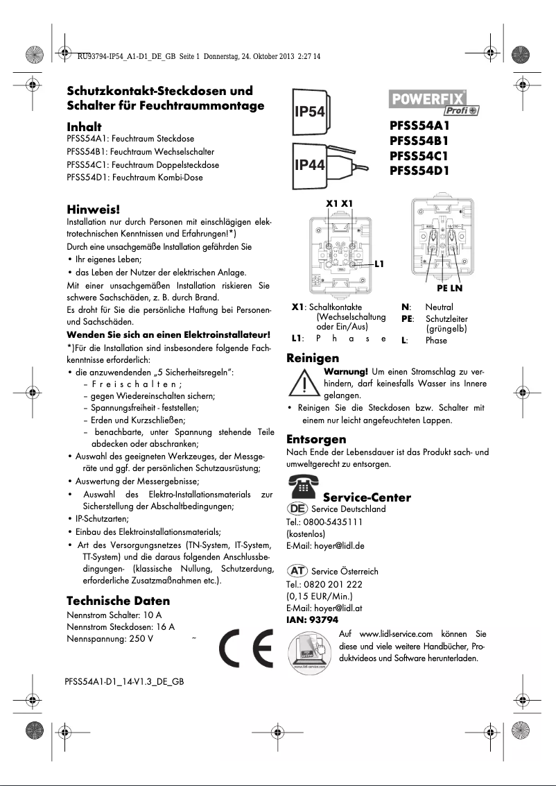 Page 1 de la notice Manuel utilisateur Powerfix PFSS 54 A1