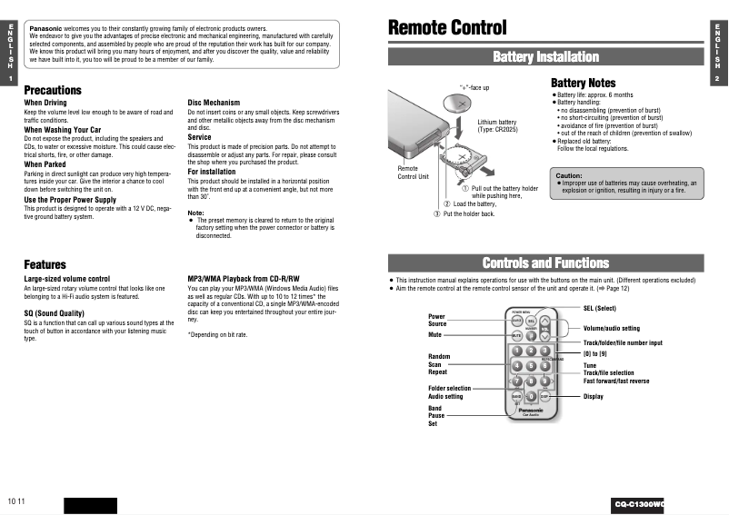 Página 1 del manual Manual de usuario Panasonic CQ-C1300W