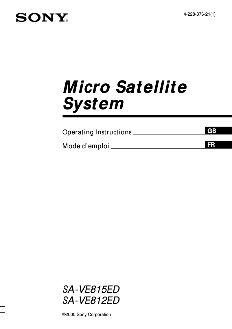 Page 1 de la notice Manuel utilisateur Sony SA-VE812ED