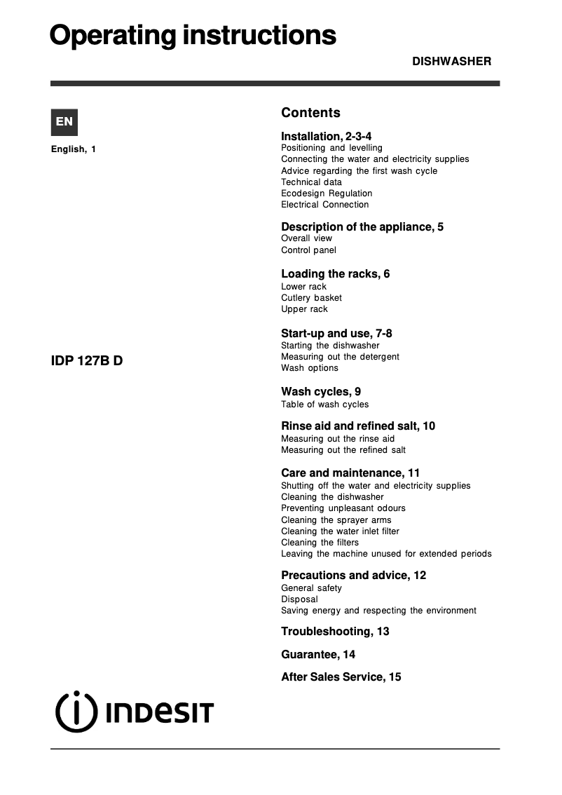 Image de la première page du manuel de l'appareil IDP 127B D