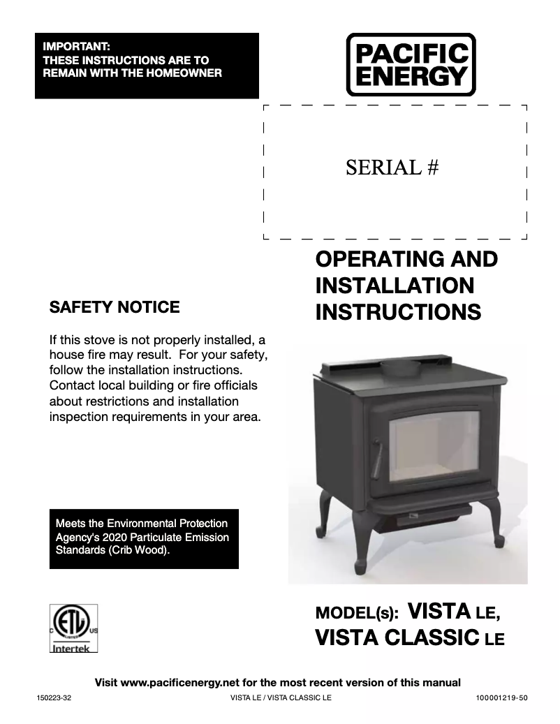 Page 1 de la notice Manuel utilisateur Pacific Energy Vista LE Pedestal