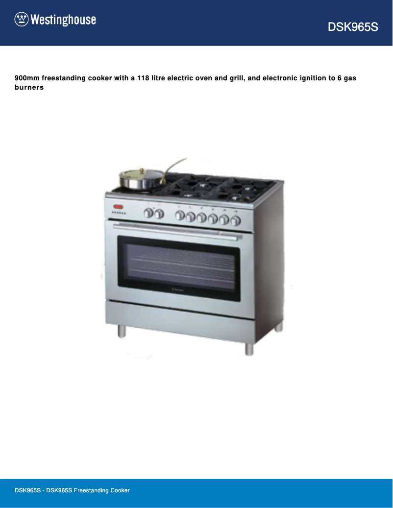 Page n°1 - Fiche technique Westinghouse DSK965S