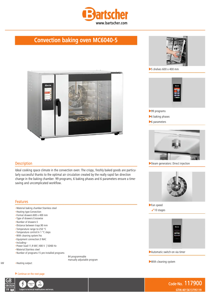Page n°1 - Fiche technique Bartscher MC6040-5