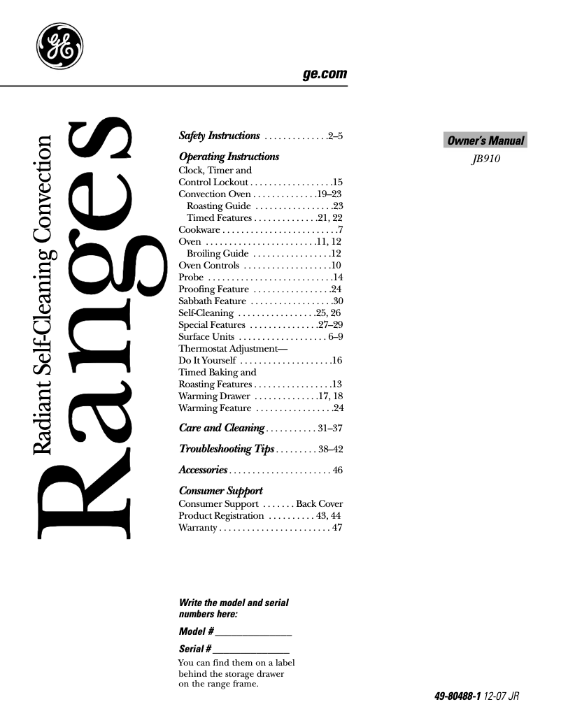 Page 1 de la notice Manuel d'utilisation et d'entretien GE Profile JB910SKSS