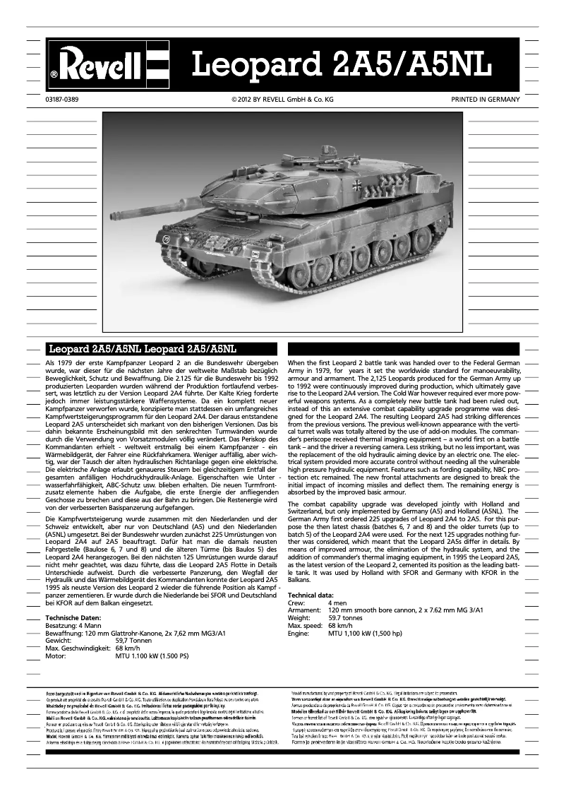 Page 1 de la notice Manuel utilisateur Revell Leopard 2A5 / A5NL