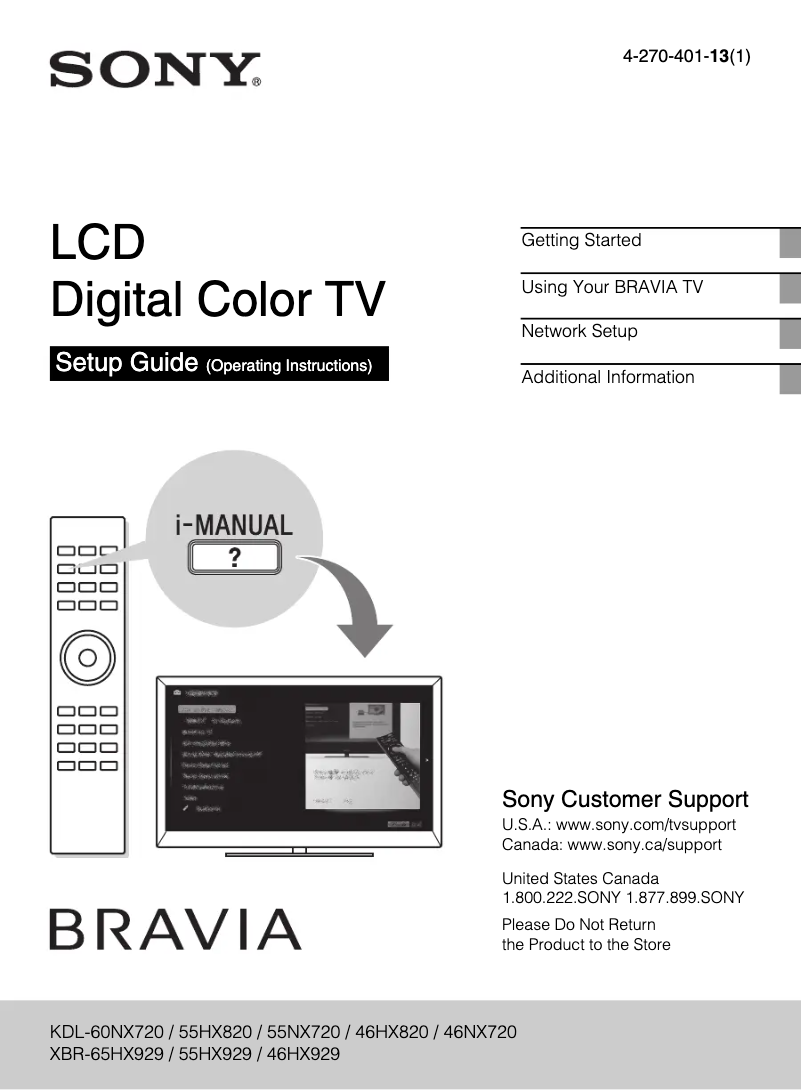 Page n°1 - Manuel utilisateur Sony XBR-65HX929