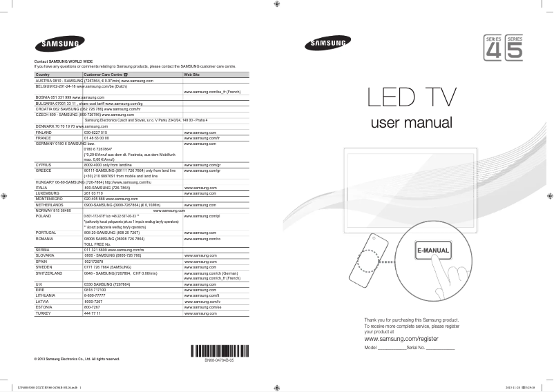 Page 1 de la notice Manuel utilisateur Samsung UE32F4000AW