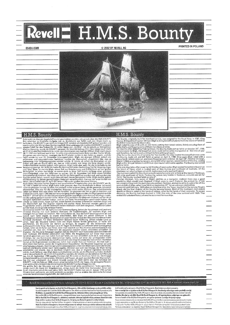 Page n°1 - Manuel utilisateur Revell H.M.S. Bounty