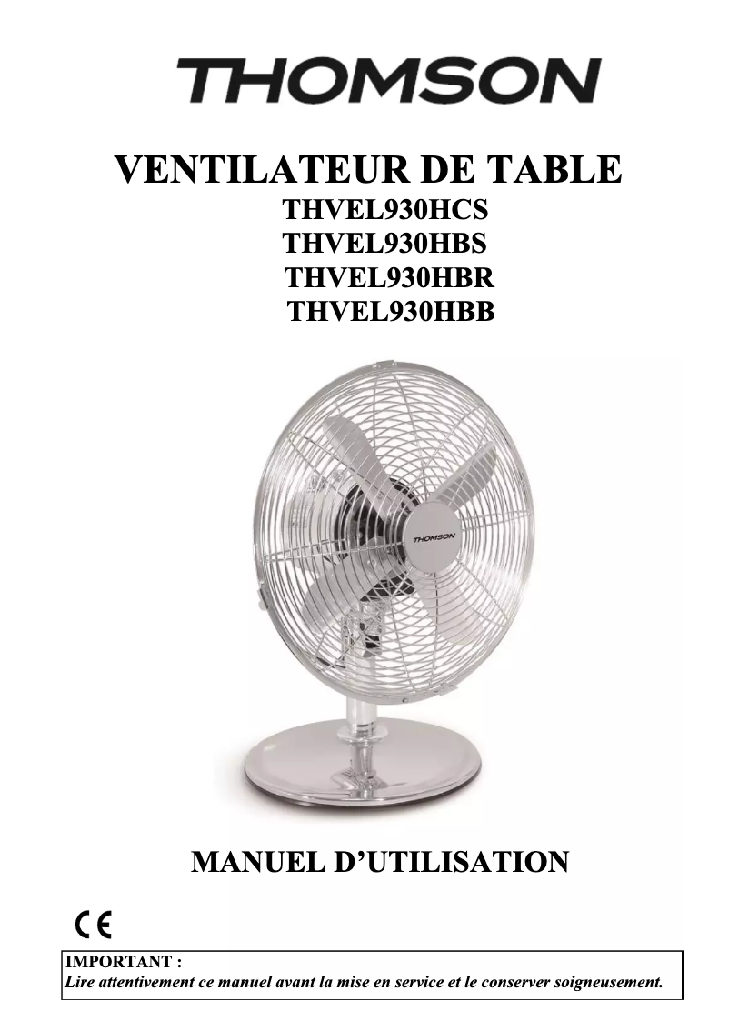 Image de la première page du manuel de l'appareil THVEL930HCS