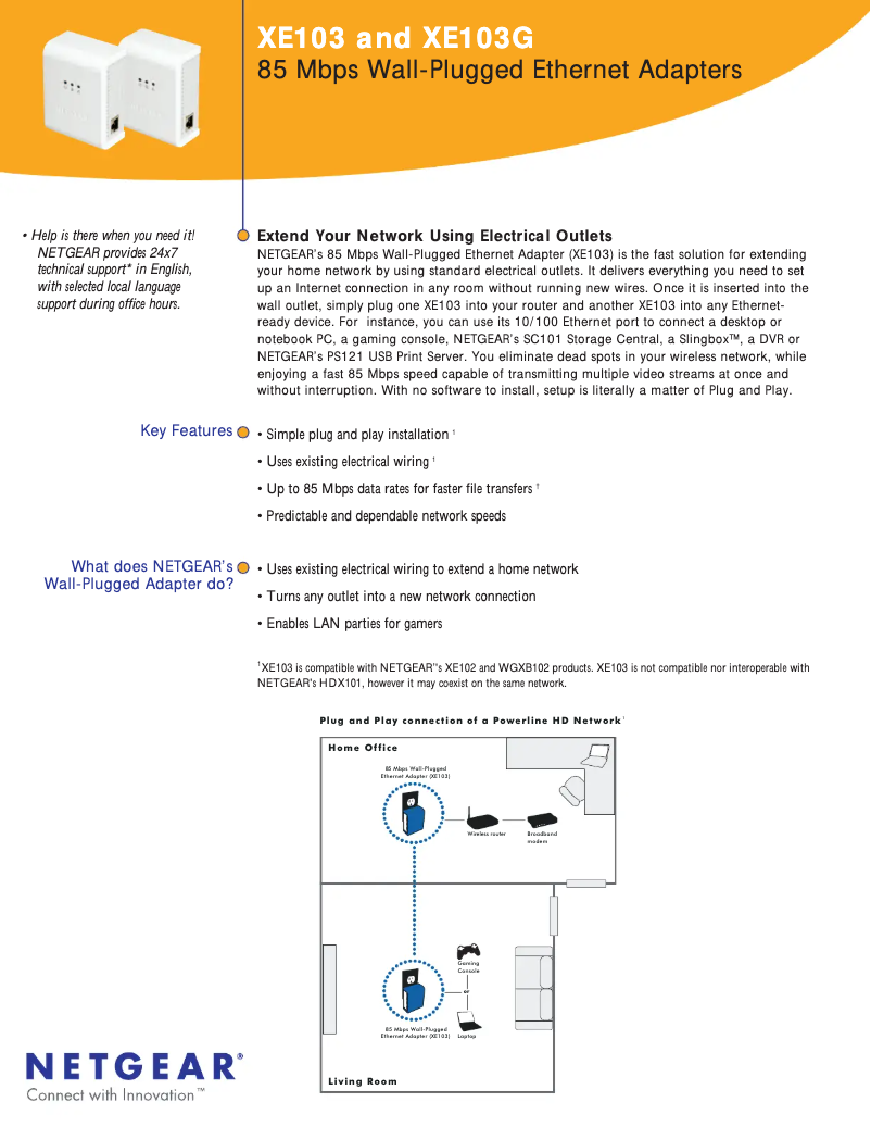 Page 1 de la notice Fiche technique Netgear XE103
