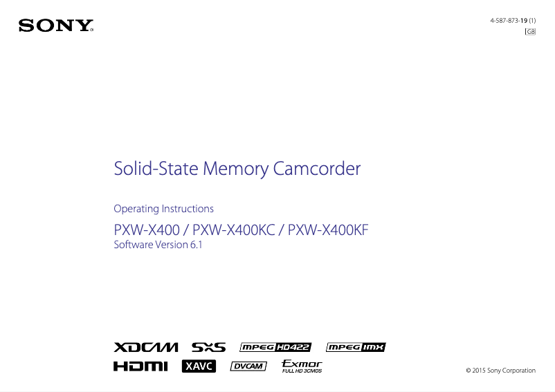 Page n°1 - Manuel utilisateur Sony PXW-X400 KC