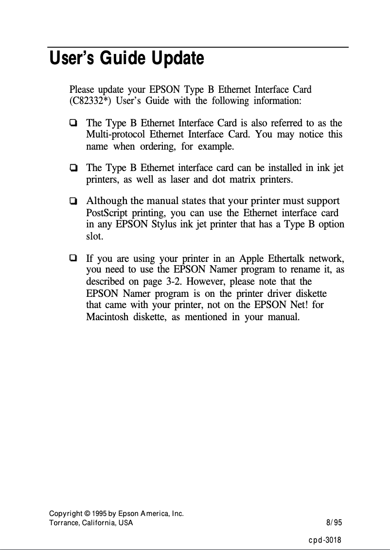 Page 1 de la notice Manuel utilisateur Epson C823312