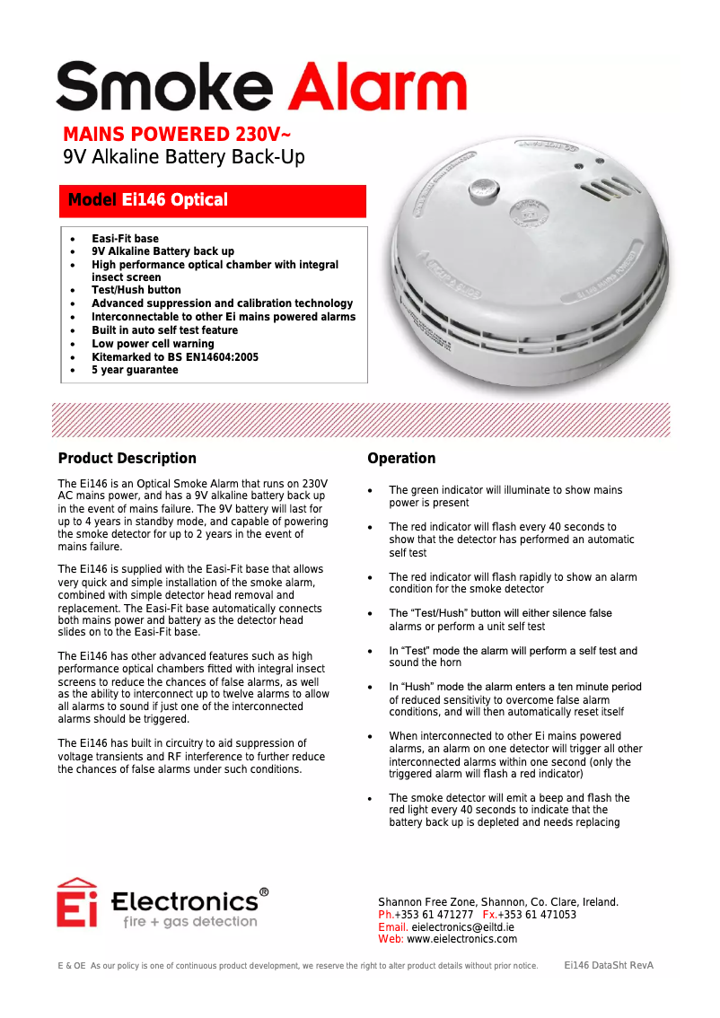 Image de la première page du manuel de l'appareil Ei146 Optical