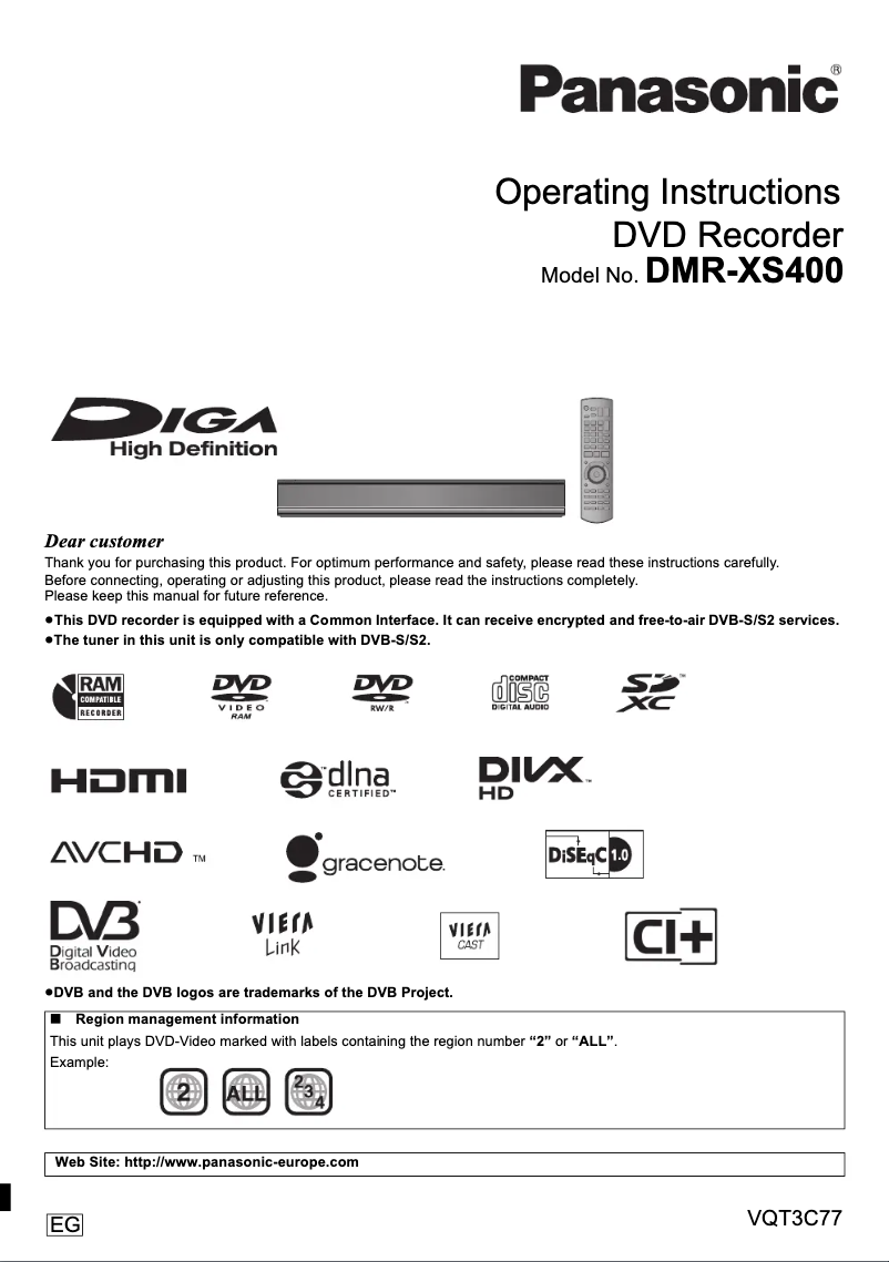 First page image of the manual for DMR-XS400