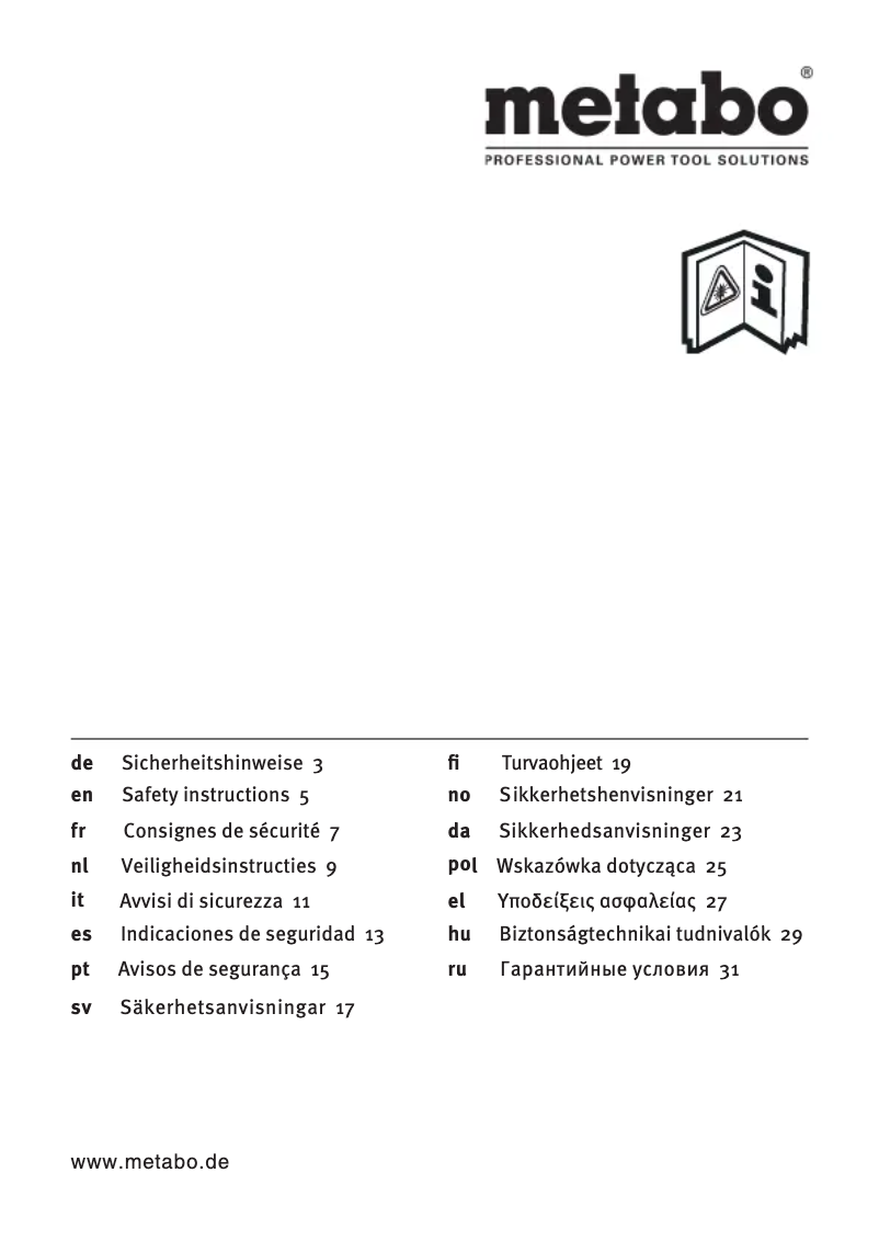 Page 1 de la notice Instructions de sécurité Metabo MLL 3-20