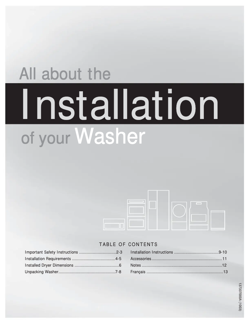 Page 1 de la notice Guide d'installation Frigidaire FAFS4272LR