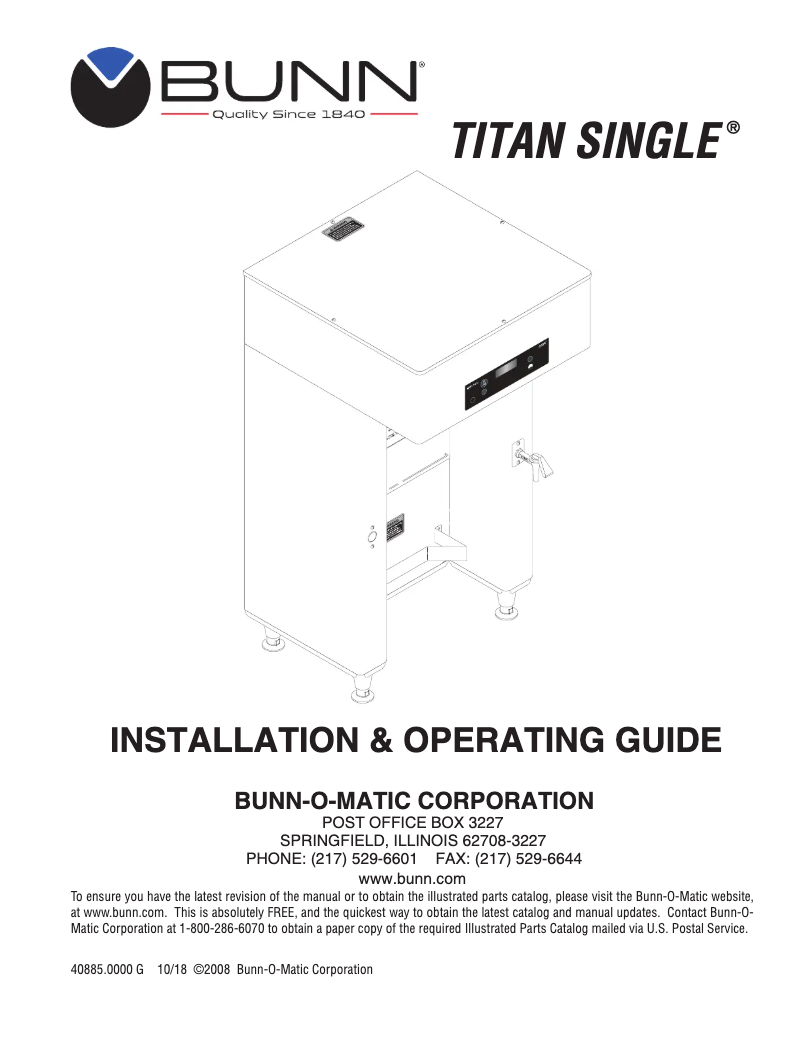 Page 1 de la notice Manuel utilisateur Bunn Titan Single