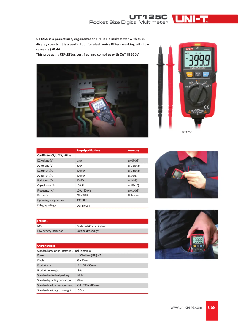 Page n°1 - Manuel utilisateur Uni-T UT125C