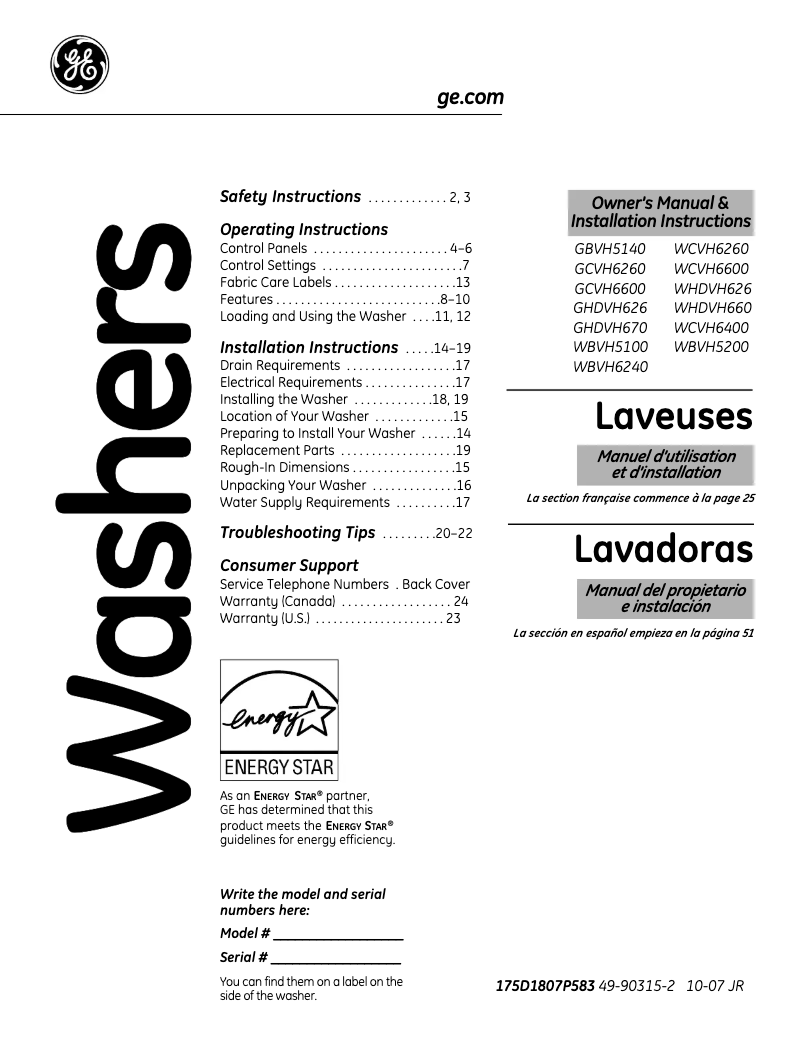 Image de la première page du manuel de l'appareil WCVH6600HMS