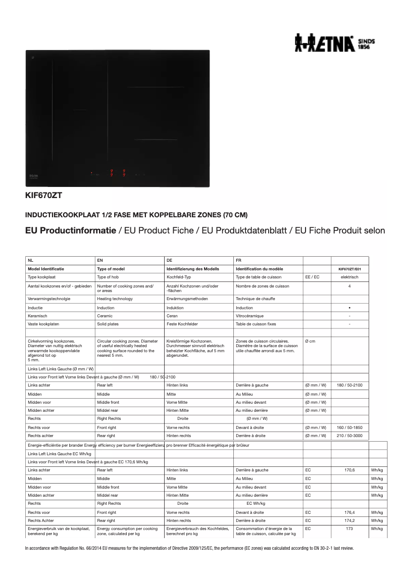 Page n°1 - Fiche technique Etna KIF670ZT