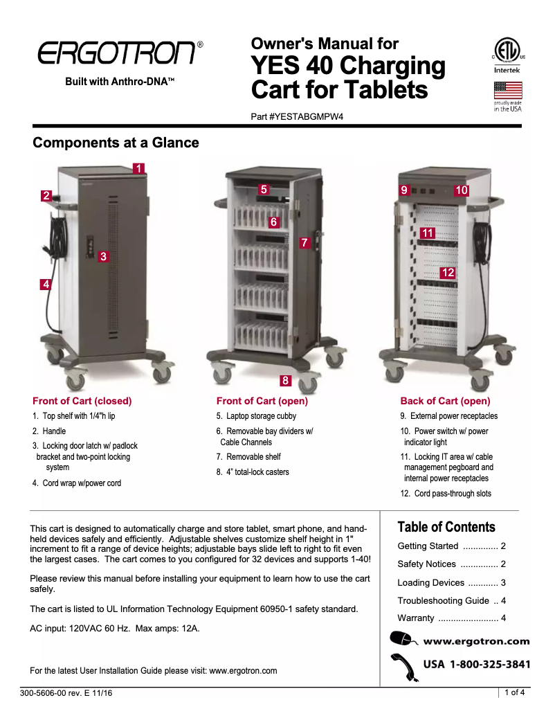 Page 1 de la notice Manuel utilisateur Ergotron YES40