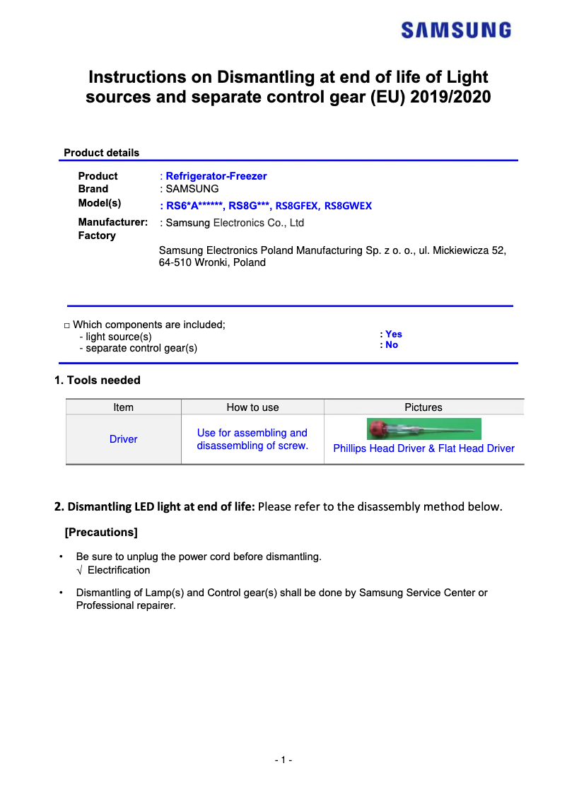 Page 1 de la notice Manuel utilisateur Samsung RS68A8541B1