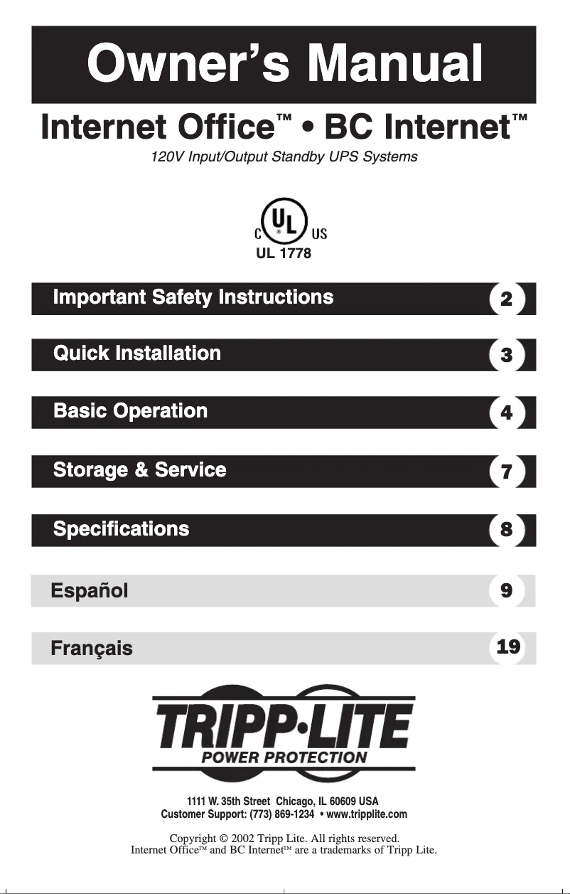 Page n°1 - Manuel utilisateur Tripp Lite Internet Office 500