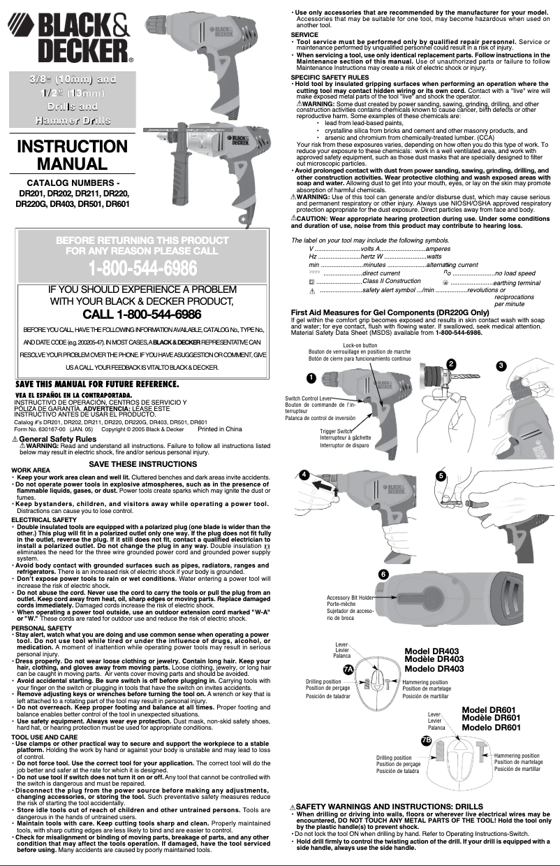 Page 1 de la notice Manuel utilisateur Black & Decker DR601